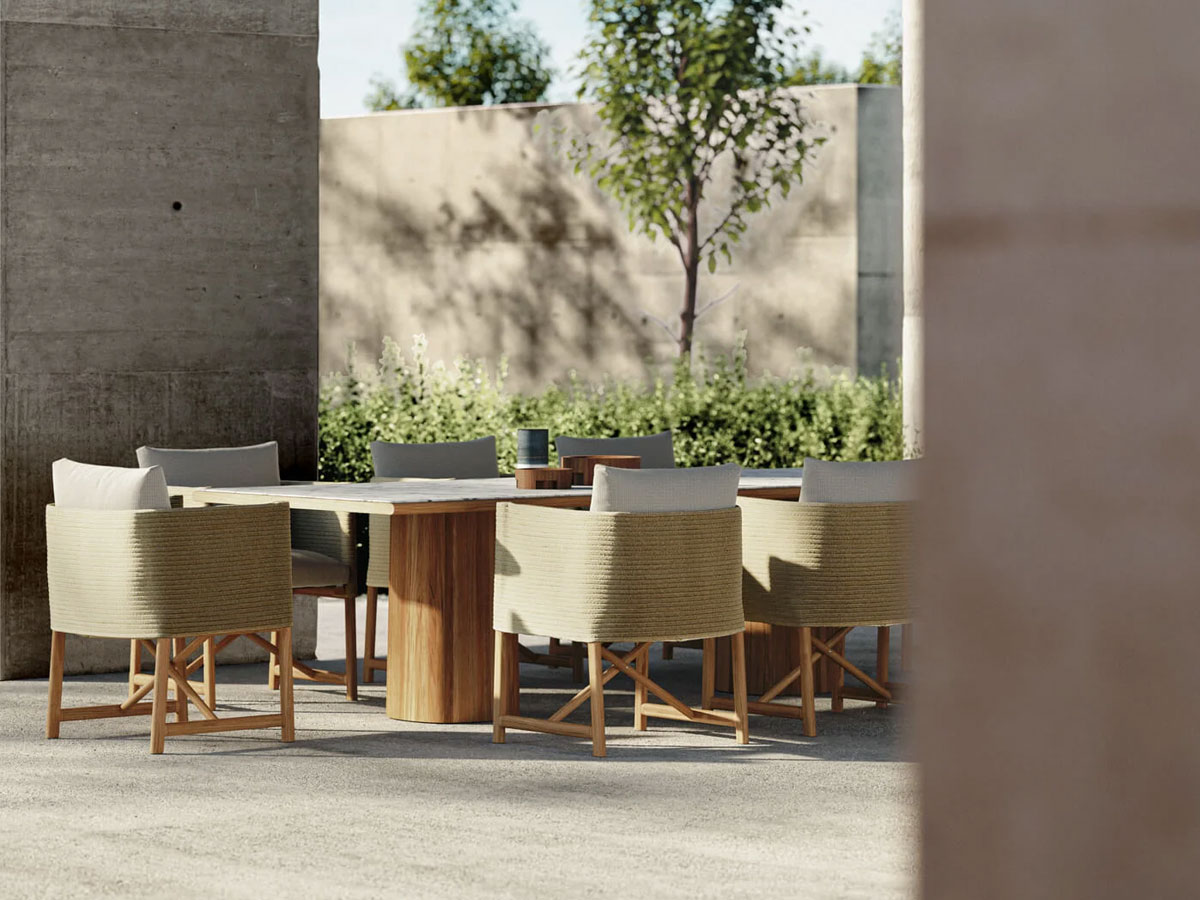 Kettal Giro Dining Table 220x108 Natural Teak Statuario White