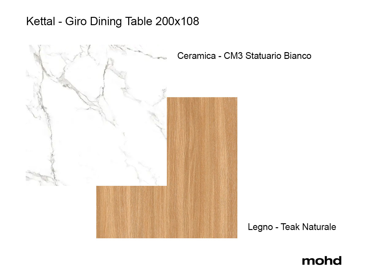 Kettal Giro Dining Table 220x108 Natural Teak Statuario White