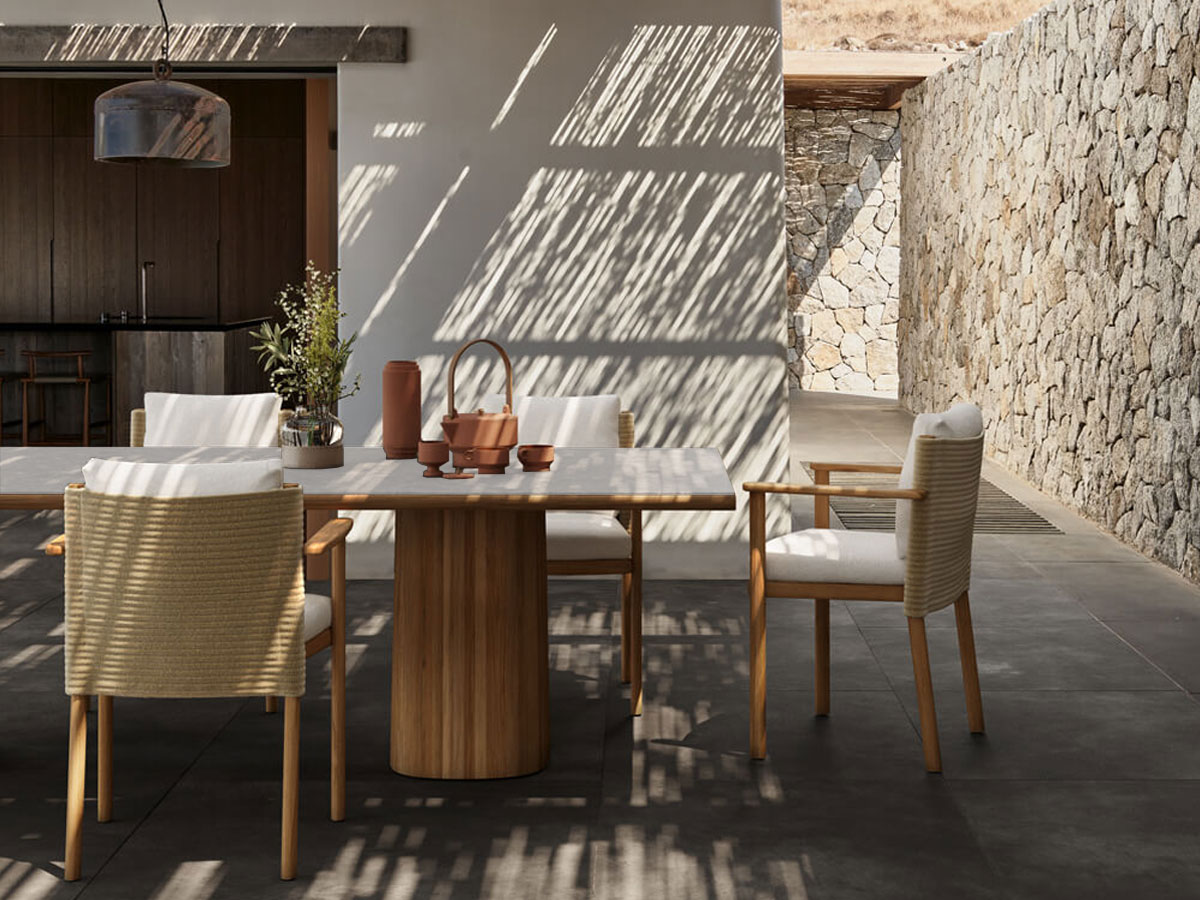 Kettal Giro Dining Table 220x108 Natural Teak Statuario White
