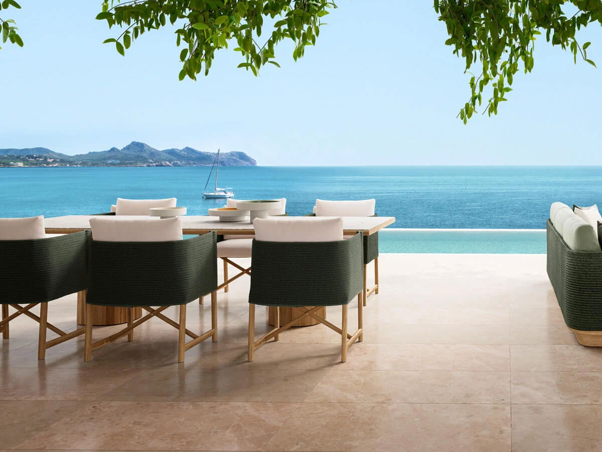 Kettal Giro Dining Table 220x108 Natural Teak Statuario White