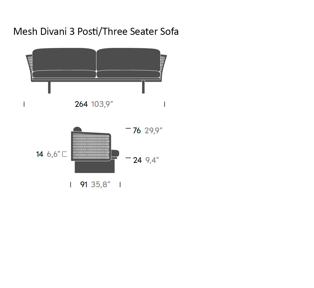 Kettal Mesh Three Seater Sofa Gypsum Carribean