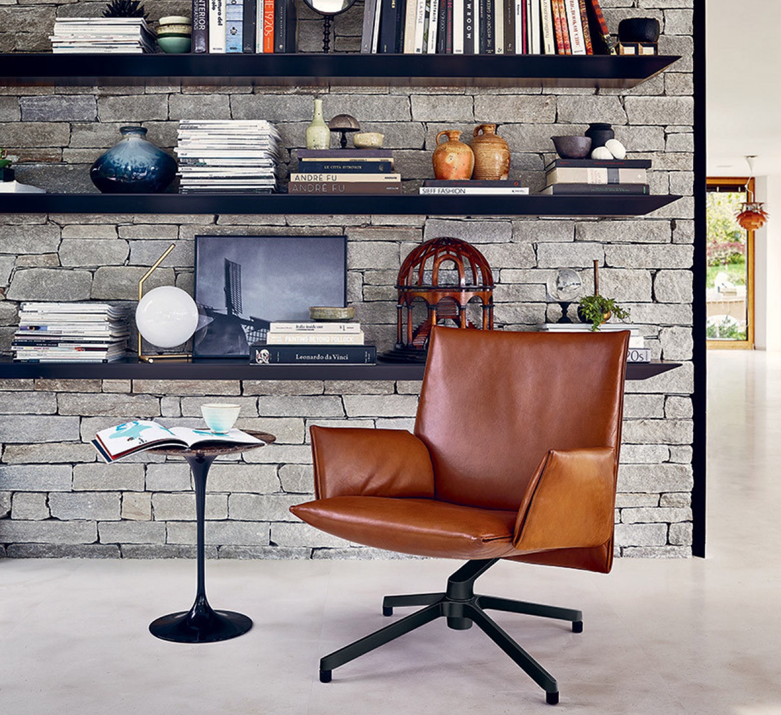 Knoll Pilot Chair Low Backrest Leather Cognac Venezia