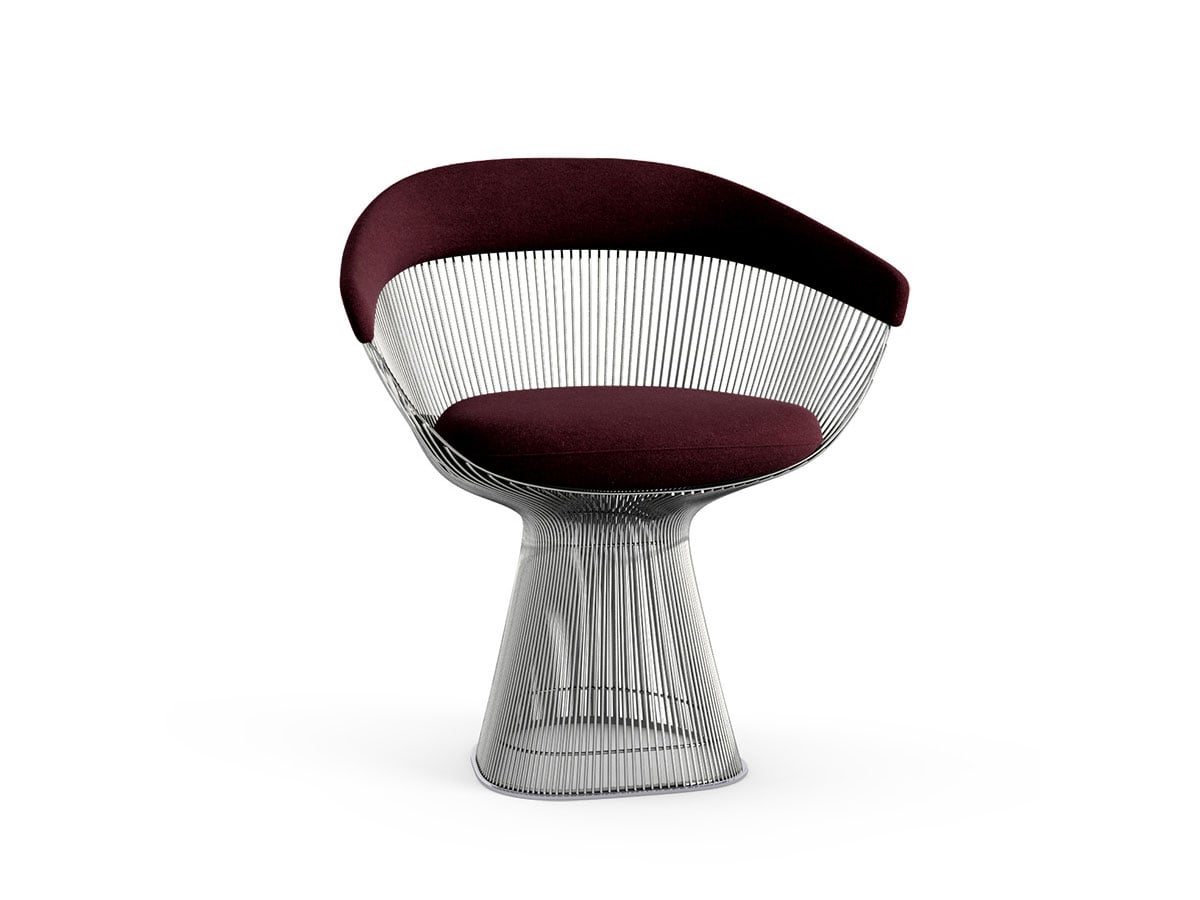 Knoll Platner Small Armchair Nickel Velvet Wine