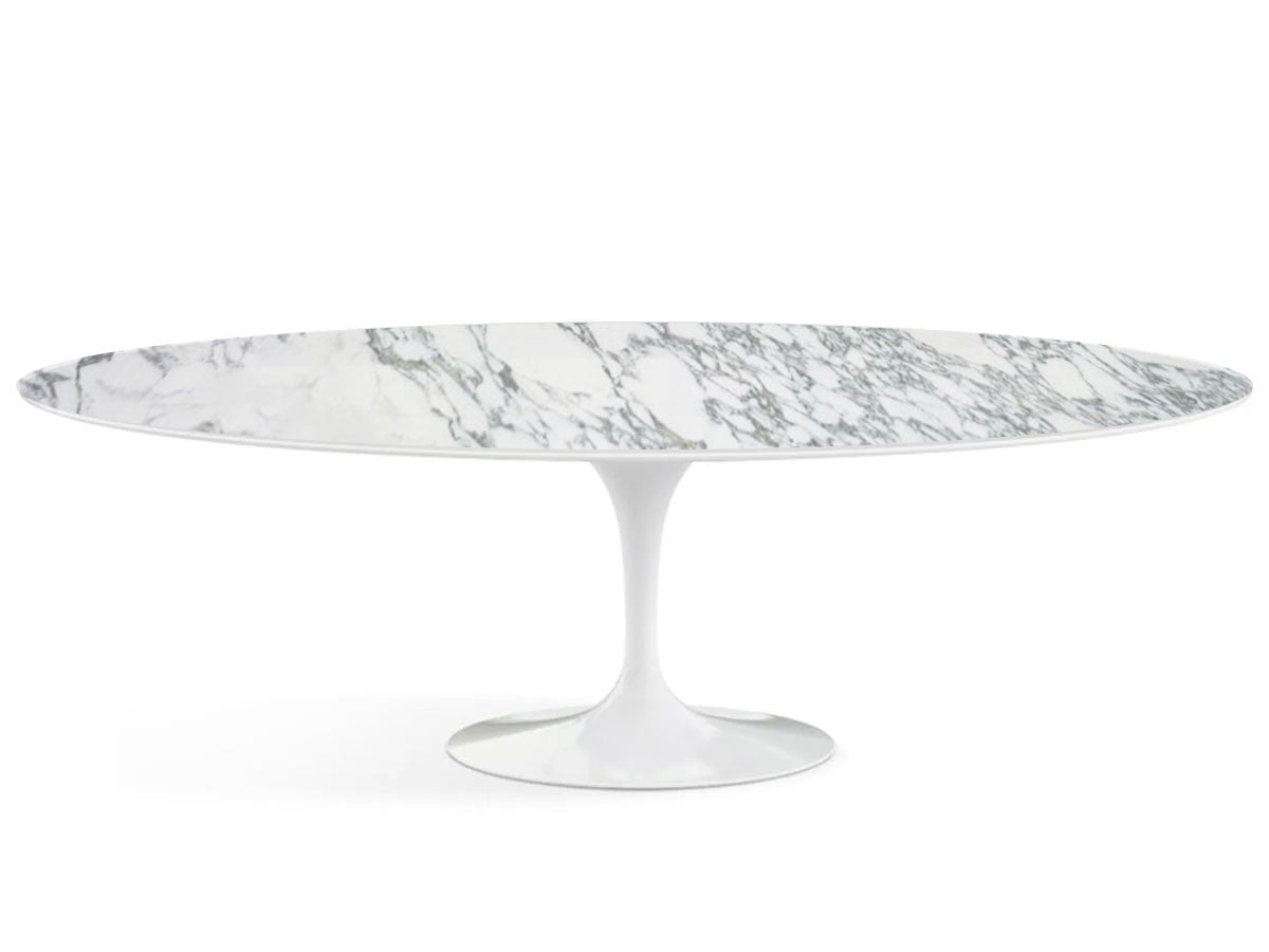Knoll Saarinen Oval Table 244 Shiny Marble Arabescato White Rilsan