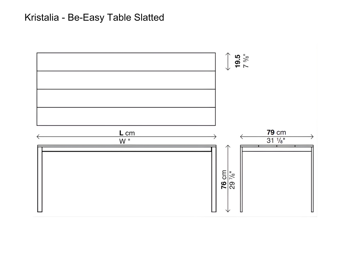 Kristalia Be Easy Table Slatted Teak Top Depth 79 Cm White Legs