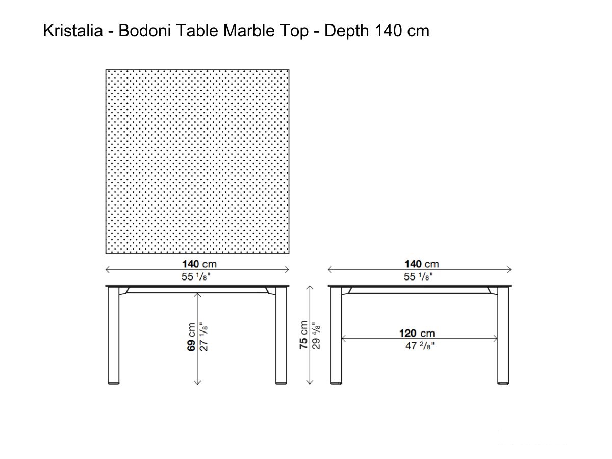 Kristalia Bodoni Table Marble Top Depth 140 Cm Black Legs