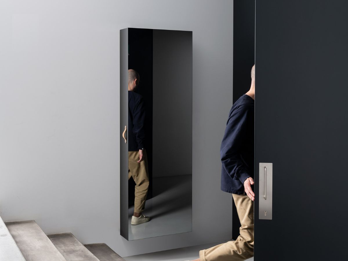 Kristalia Boxone Wall Cabinet Coat Storage Grey Mirror Alluminium