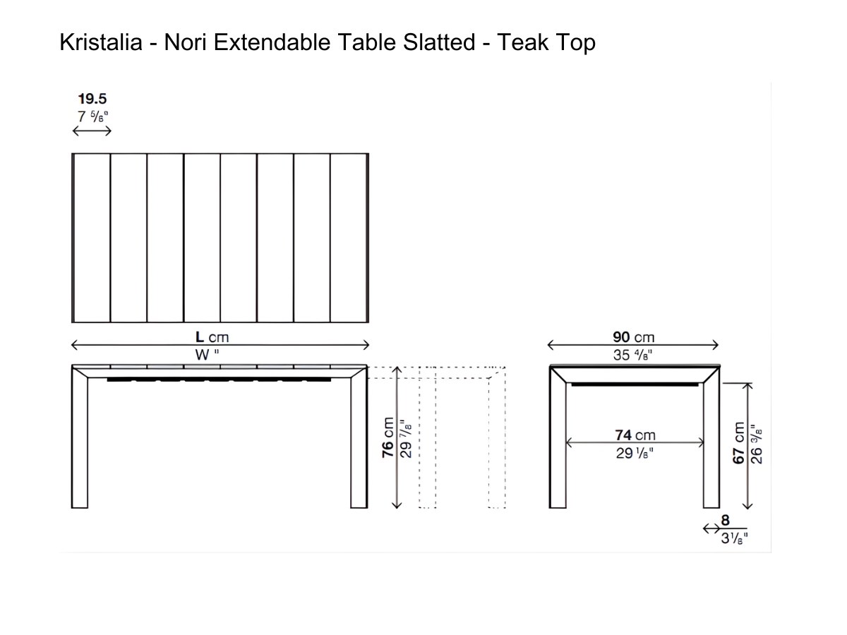 Kristalia Nori Extendable Table Slatted Depth 90 Cm London Grey
