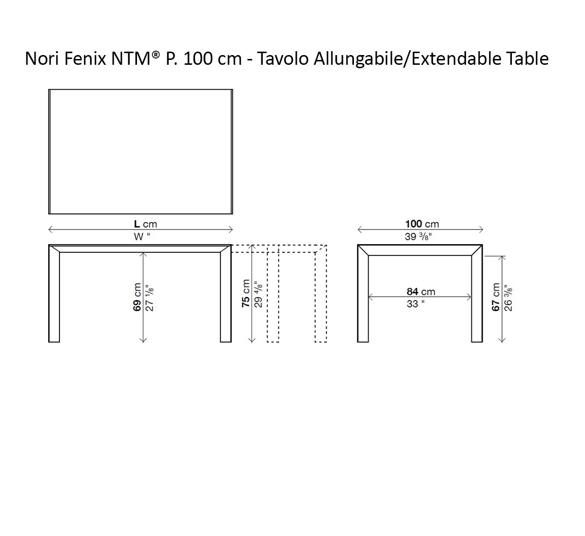 Kristalia Nori Extendable Table Fenix Outdoor 100 Cm Black Edge