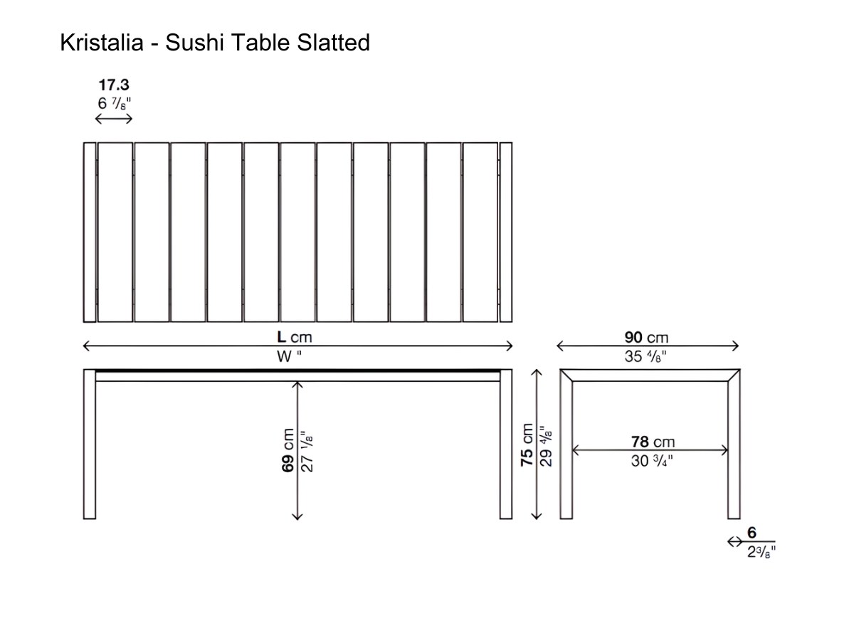 Kristalia Sushi Table Slatted Depth 90 Cm