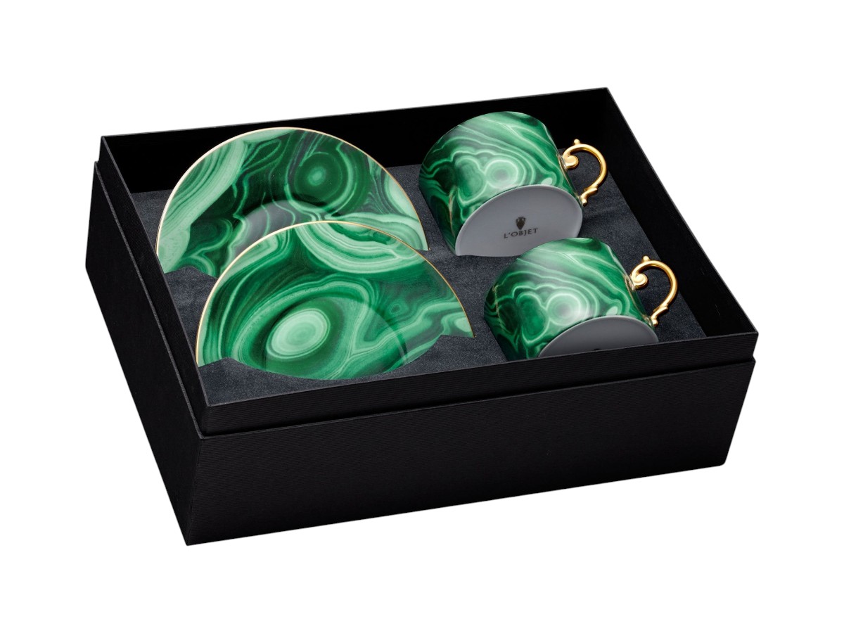 Чашка L'objet Malachite Tazze da Tè e Piattini, набор 2