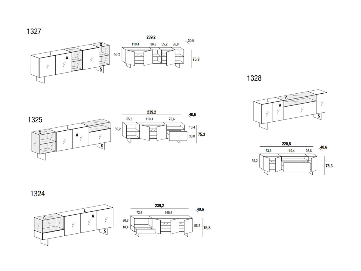 Lago 36e8 Glass Sideboard Collection