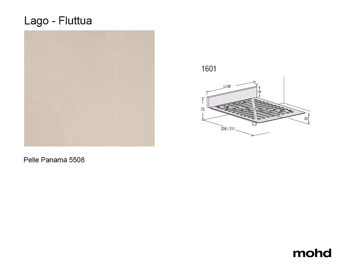 Lago Fluttua Bed Wall Mounted H 40 160x208 Leather Panama 5508