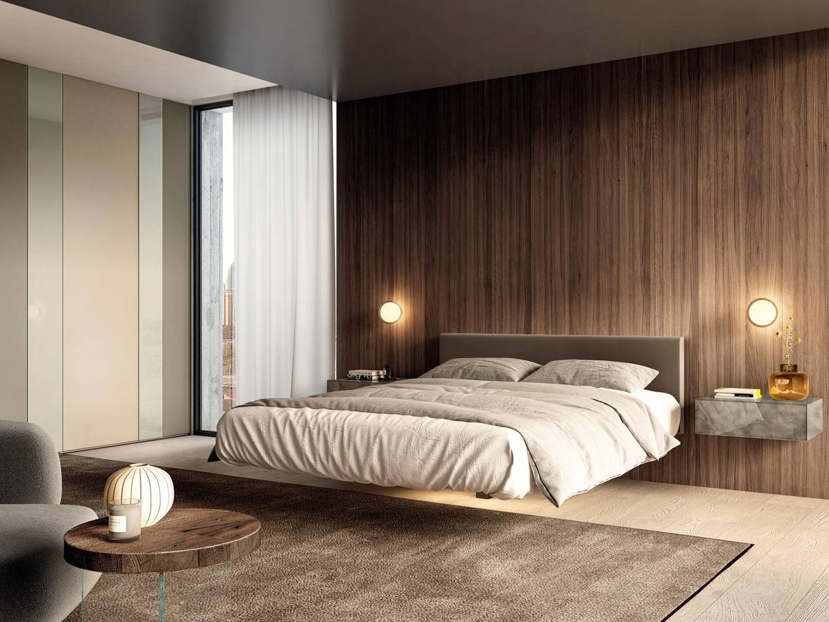 Lago Fluttua Bed Wall Mounted H 40 160x208 Leather Panama 5508