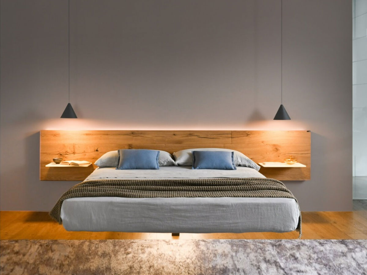 Lago Fluttua Bed Wildwood Headrest With Glass Shelves Iuta
