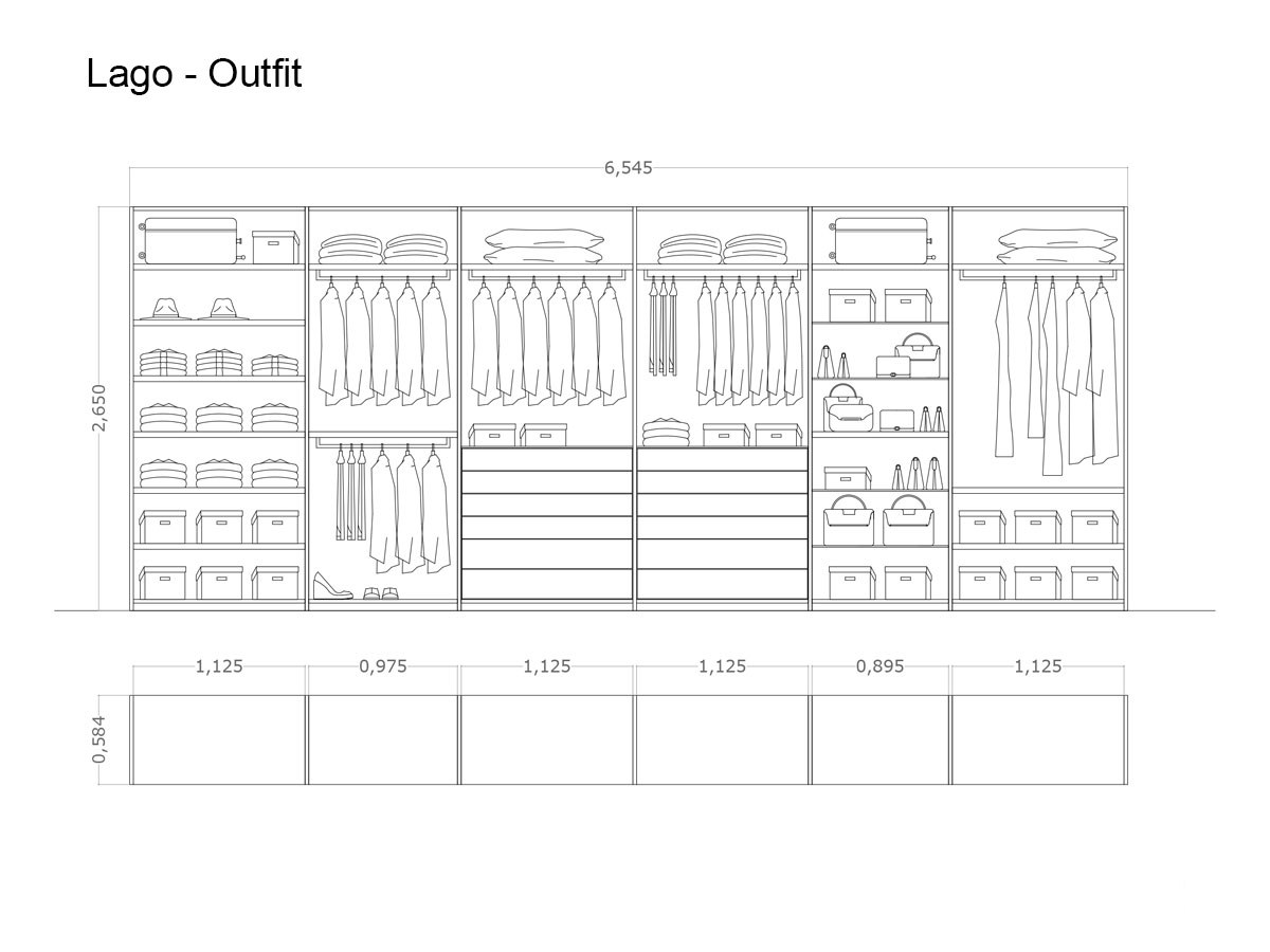 Lago Outfit Walk In Wardrobe L 654 Cm