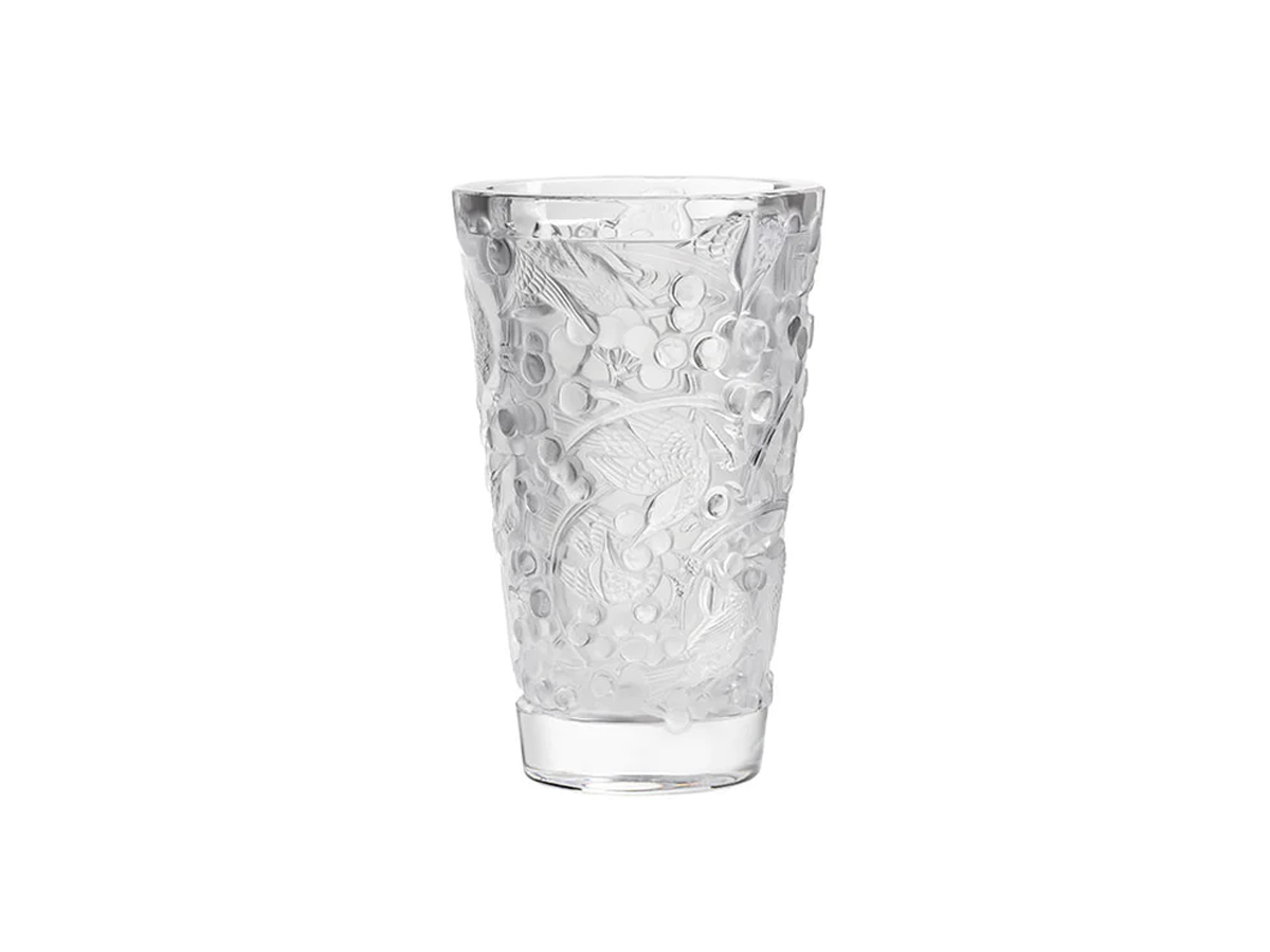 Lalique Merles Et Raisins Vase Medium Clear