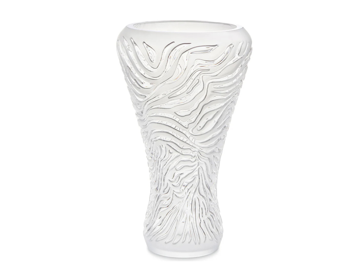 Lalique Zebre Vase Clear Satine Relief