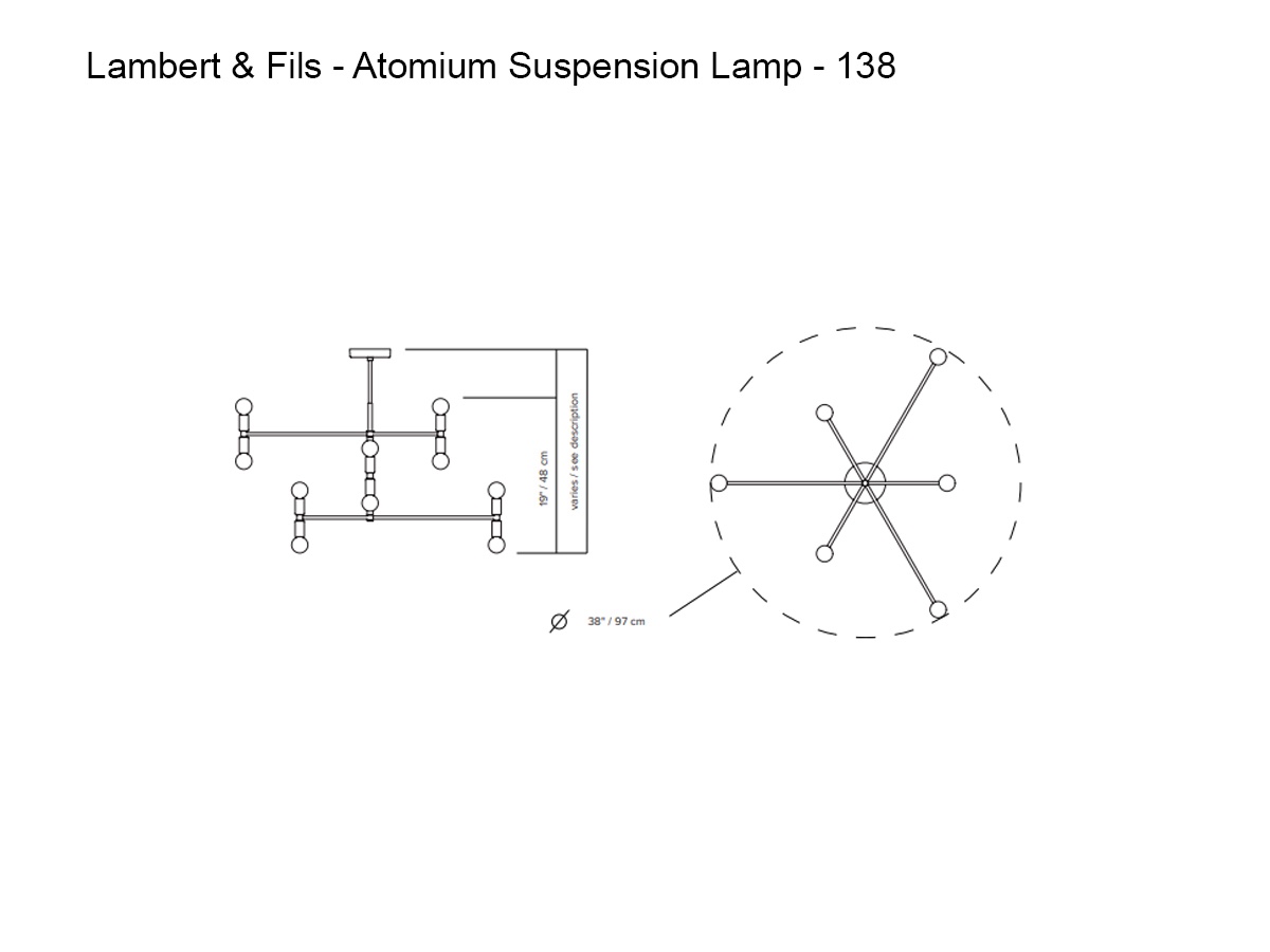 Lambert Fils Atomium Suspension Lamp Brass 138