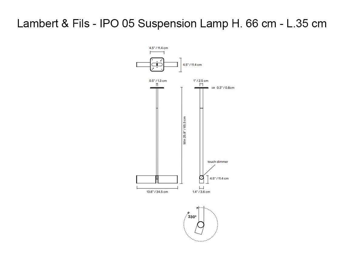 Lambert Fils Ipo 05 Suspension Lamp H 66 Cm L35 Cm