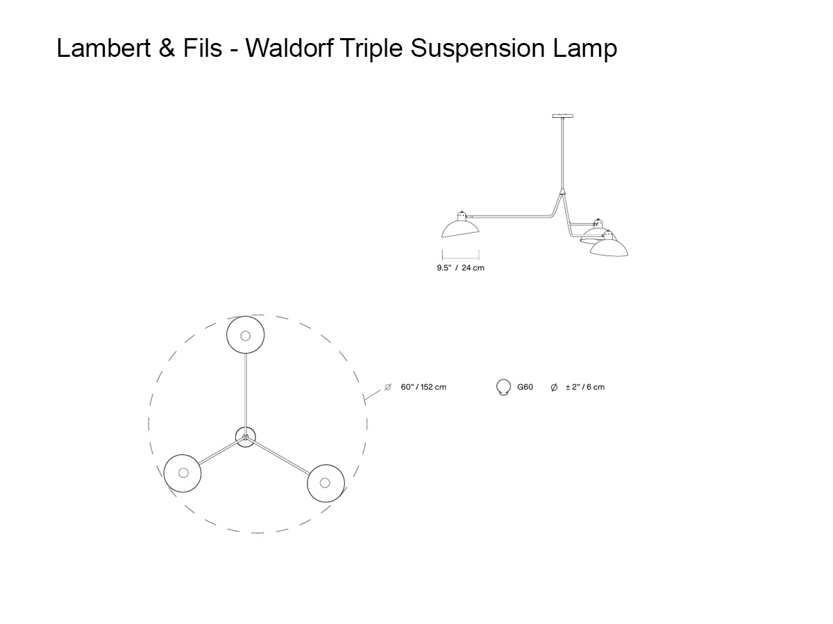Lambert Fils Waldorf Triple Suspension Lamp Blackgraphite