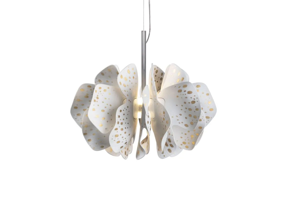 Lladró Nightbloom White And Gold Suspension Lamp
