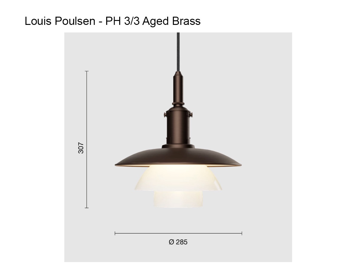 Louis Poulsen Ph 33 Aged Brass Opal Suspension Lamp