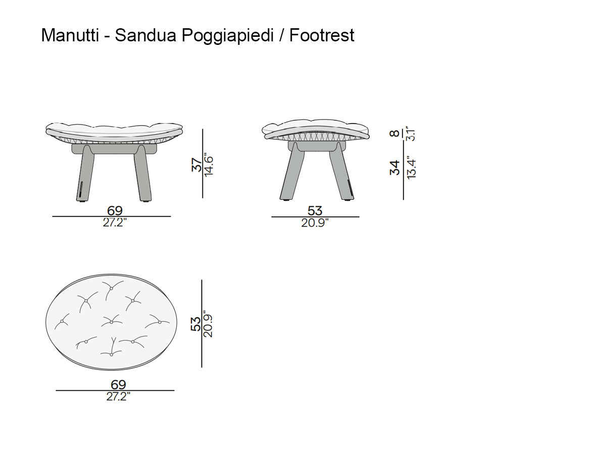 Manutti Sandua Footstool Teak C145 Salty White Cushion