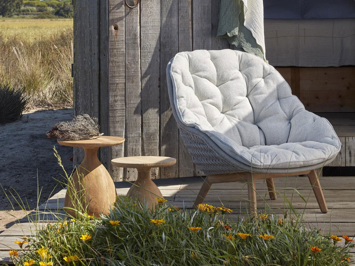 Manutti Sandua Outdoor Lounge Chair High Back Teak C145 Salty White Cushion