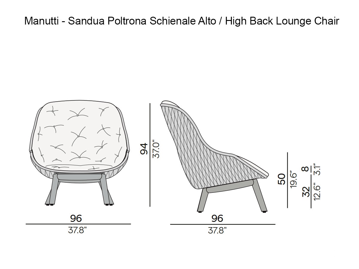 Manutti Sandua Outdoor Lounge Chair High Back Teak C145 Salty White Cushion