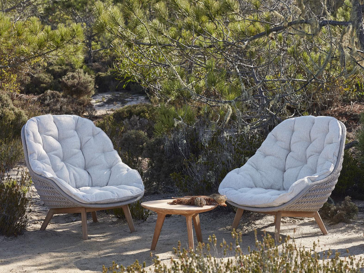 Manutti Sandua Outdoor Lounge Chair High Back Teak C145 Salty White Cushion