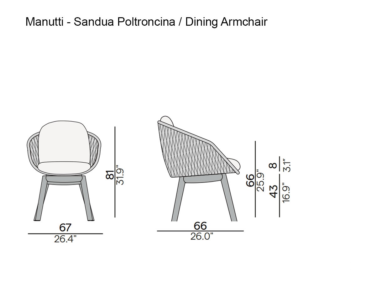 Manutti Sandua Dining Chair Teak C145 Salty White Cushion