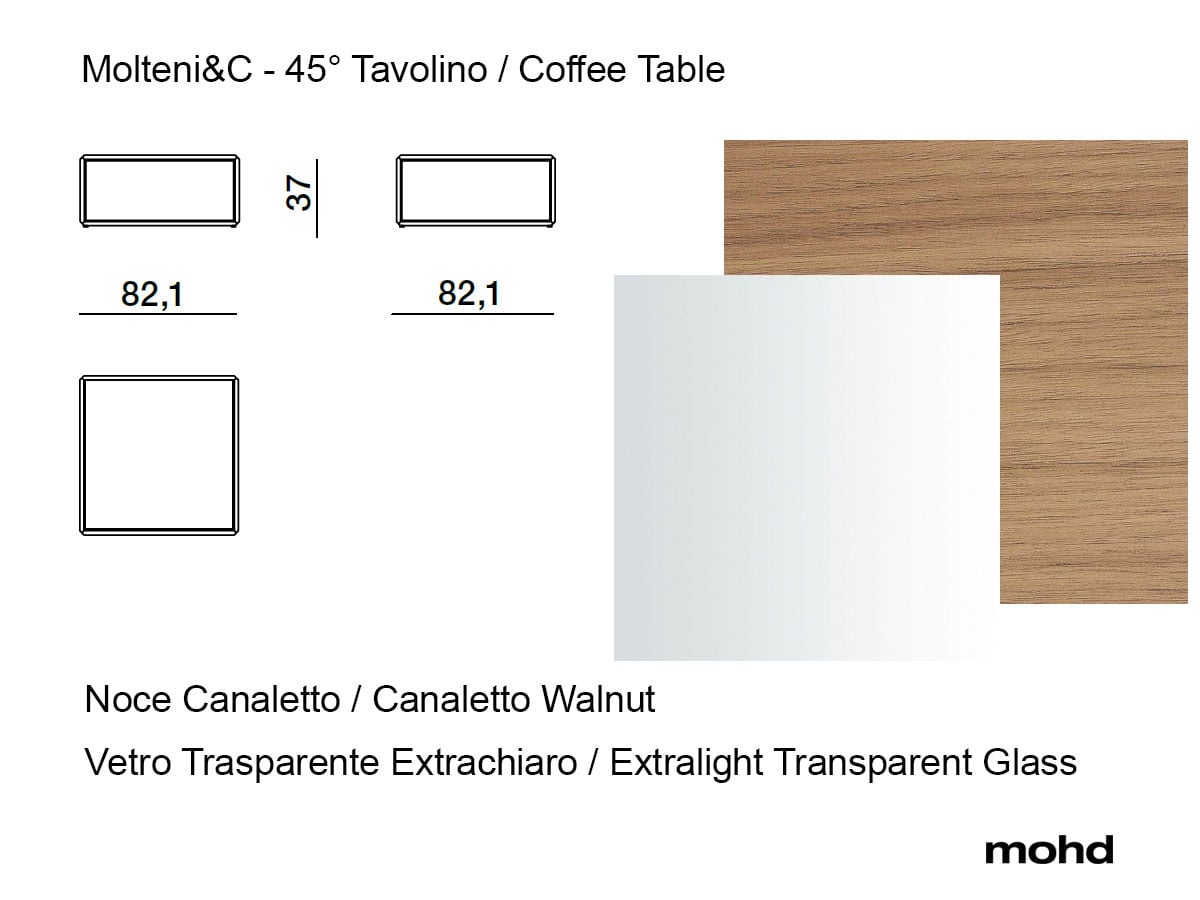 Molteni C 45 Coffee Table L 82 Cm Walnut Transparent Glass