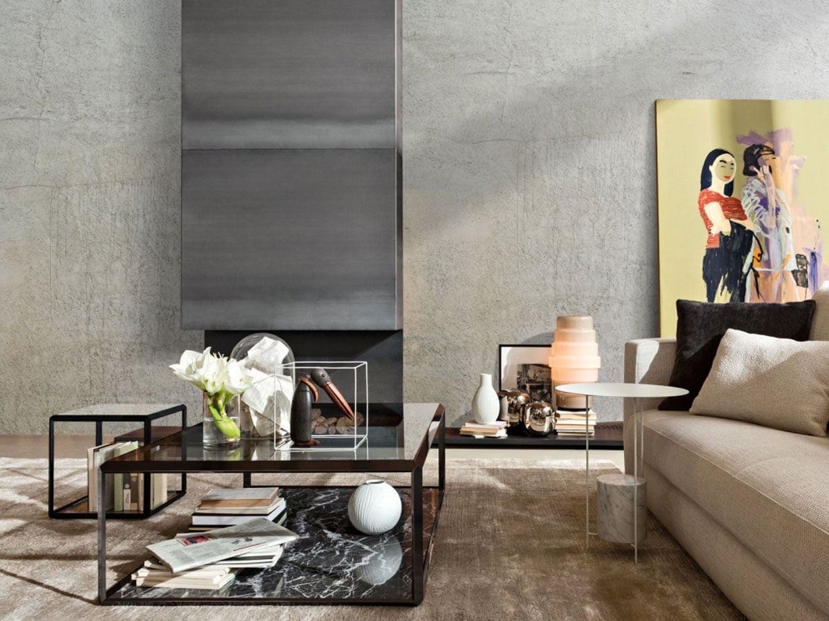 Molteni C 45 Coffee Table Marquinia Marblesmoked Glass Top