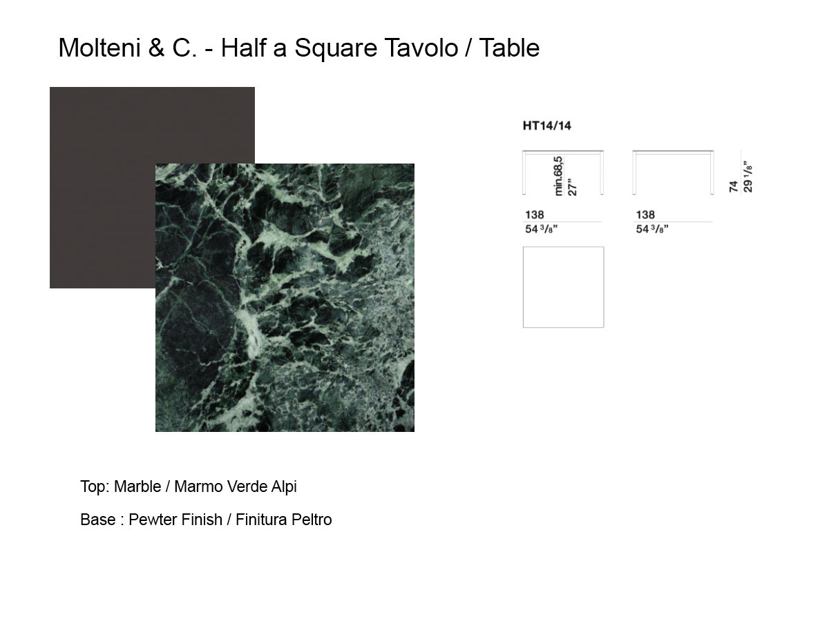 Molteni C Half A Square Table Marble Verde Alpi Pewter