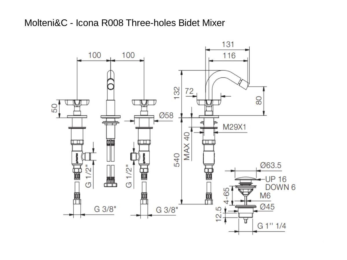 Molteni C Icona R008 Three Hole Basin Mixer