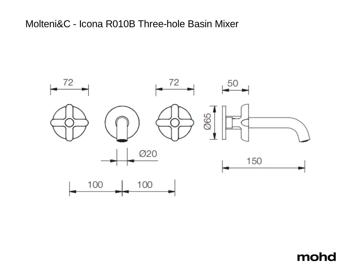 Molteni C Icona R010b Three Hole Basin Mixer