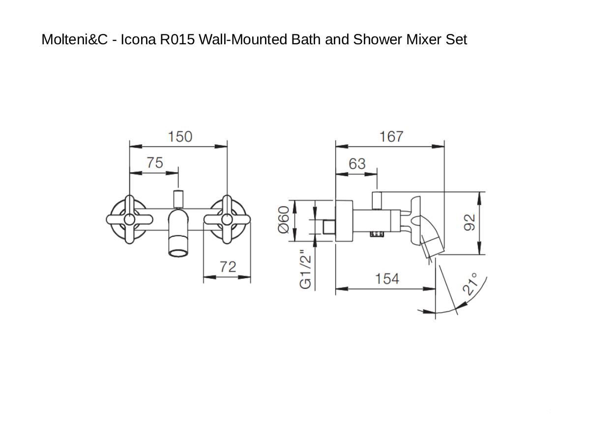 Molteni C Icona R015 Wall Mounted Bath And Shower Mixer Set
