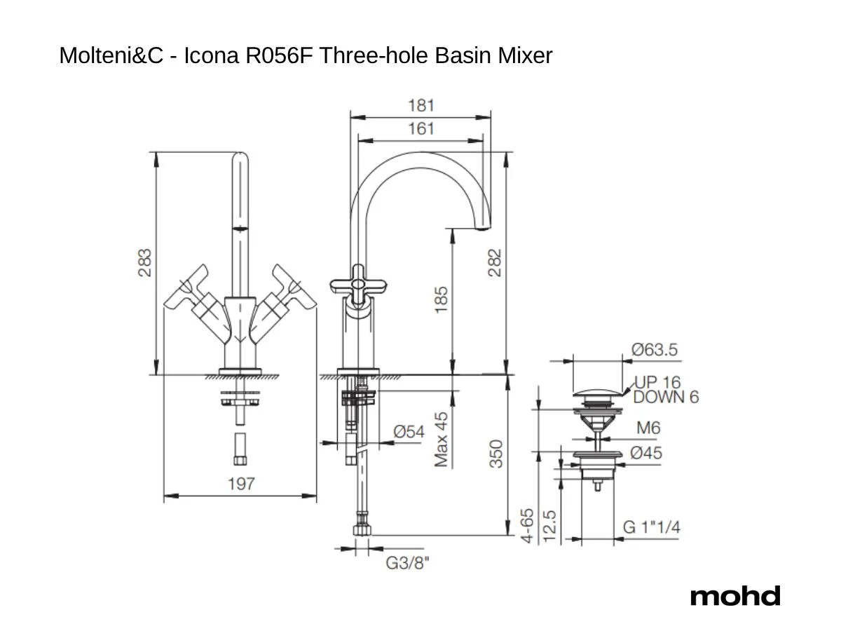 Molteni C Icona R056f Three Hole Basin Mixer