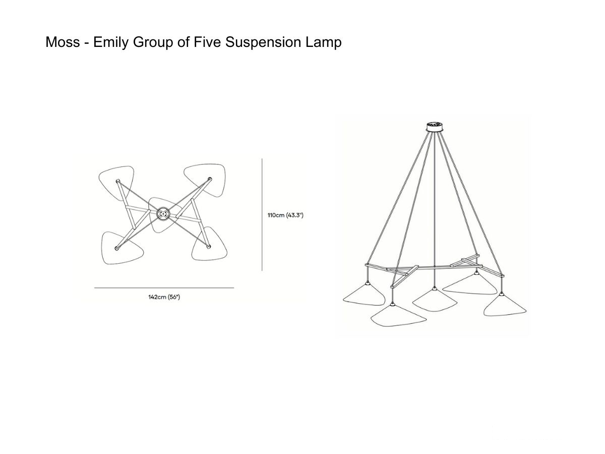 MOSS Objects Emily Group Of Five Suspension Lamp With Charcoal Cable