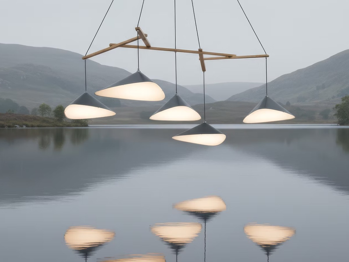 MOSS Objects Emily Group Of Five Suspension Lamp With Charcoal Cable