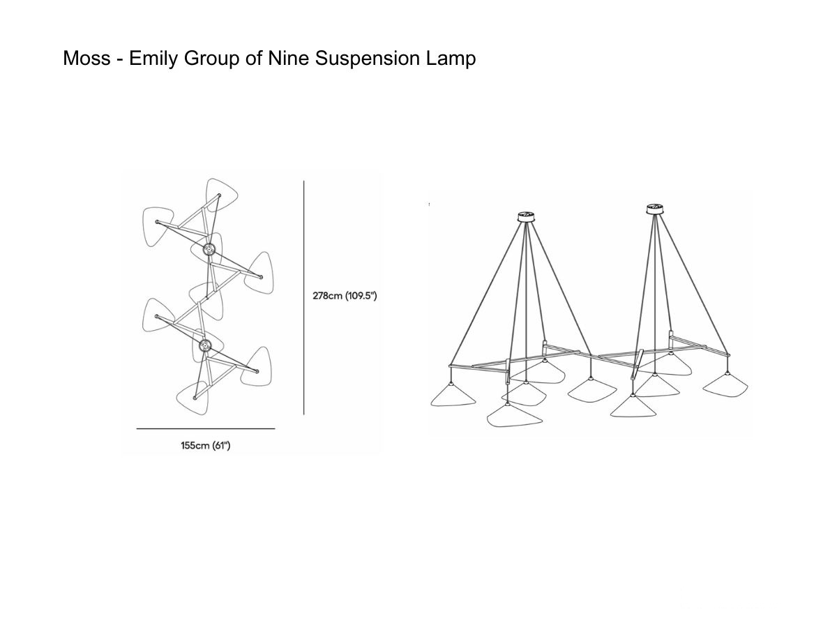 MOSS Objects Emily Group Of Nine Suspension Lamp With Charcoal Cable