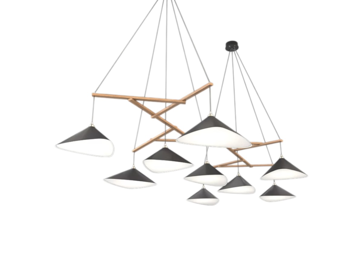 MOSS Objects Emily Group Of Nine Suspension Lamp With Charcoal Cable