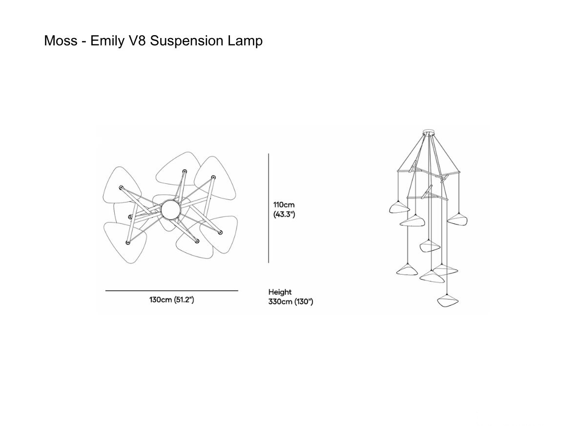 MOSS Objects Emily V8 Suspension Lamp With Charcoal Cable