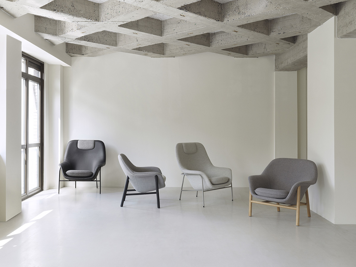 Normann Copenhagen Drape Lounge Chair High With Headrest Wood Base