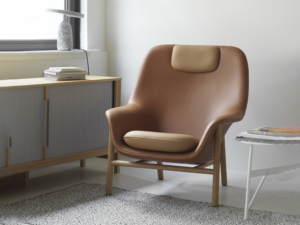 Normann Copenhagen Drape Lounge Chair High With Headrest Wood Base