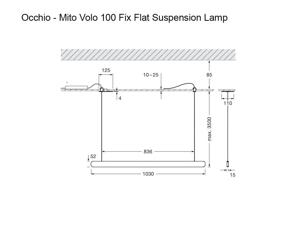 Occhio Mito Volo 100 Fix Flat Suspension Lamp