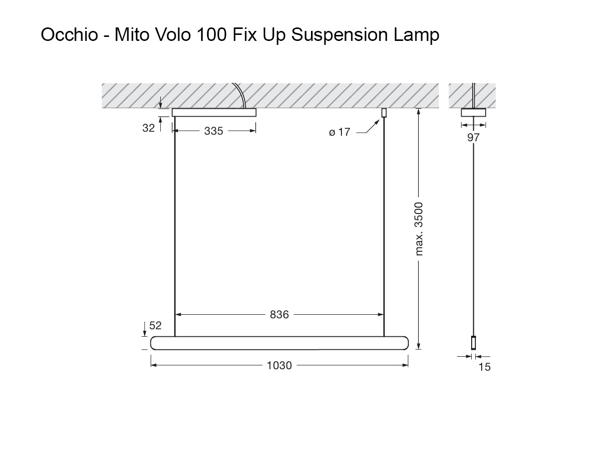 Occhio Mito Volo 100 Fix Up Suspension Lamp Rose Goldmatt Black