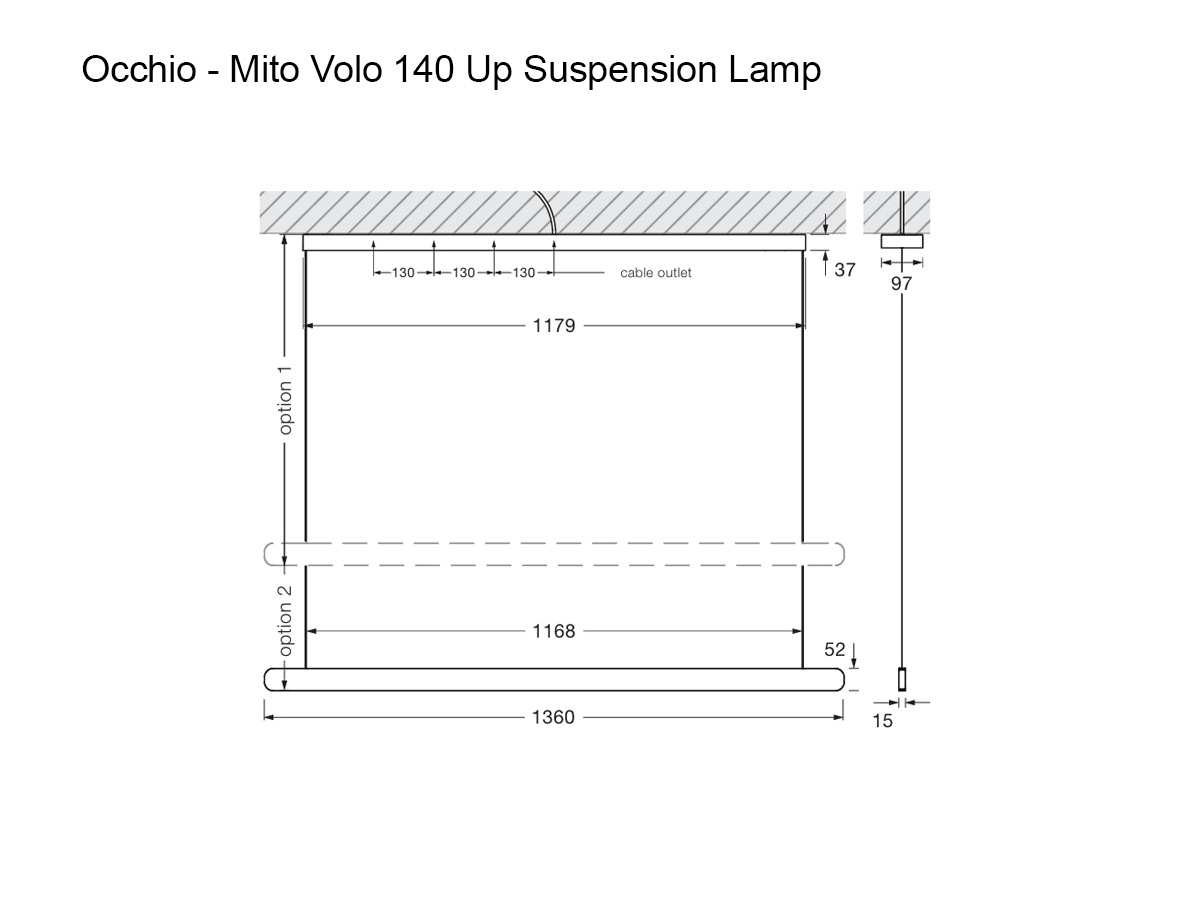 Occhio Mito Volo 140 Up Suspension Lamp Matt Black