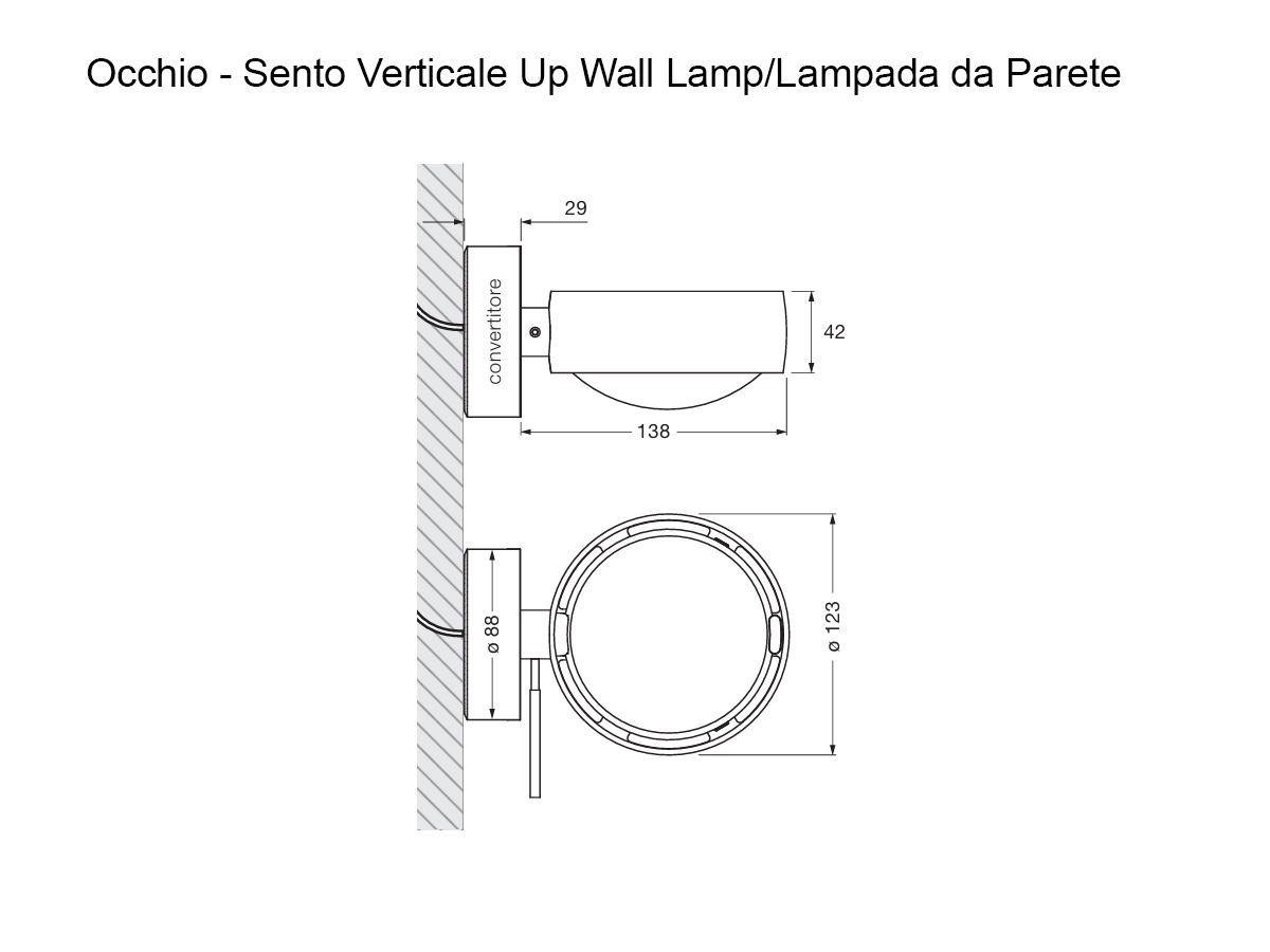 Occhio Sento Verticale Up Wall Lamp Phantommatt Black